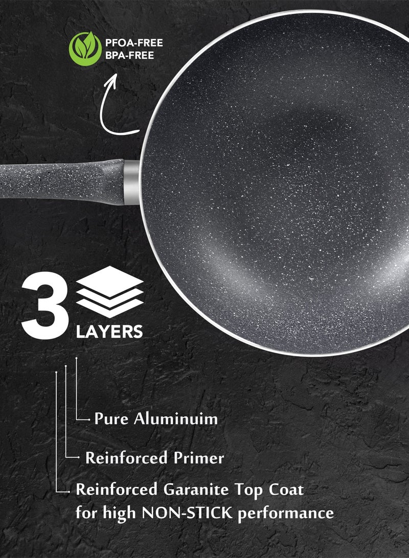 Grandi Wok pan 28 cm High Thickness 1- Piece Non-Stick  Grey - Image 2